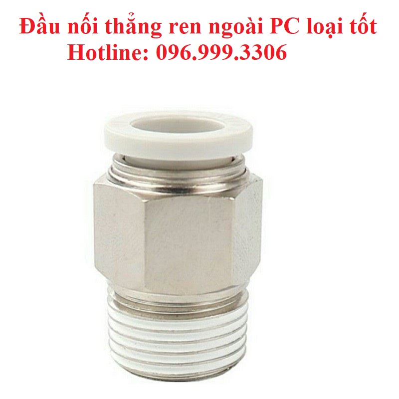 |HÀNG XỊN| Đầu nối PC thẳng ren ngoài Inox màu trắng hàng tốt, khí nén, phun sương giá sỉ