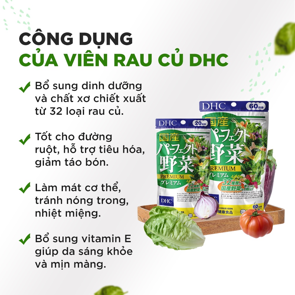 Viên uống Rau củ DHC chứa 32 loại rau củ, giảm táo bón, giảm nóng trong gói 80 viên (20 ngày)