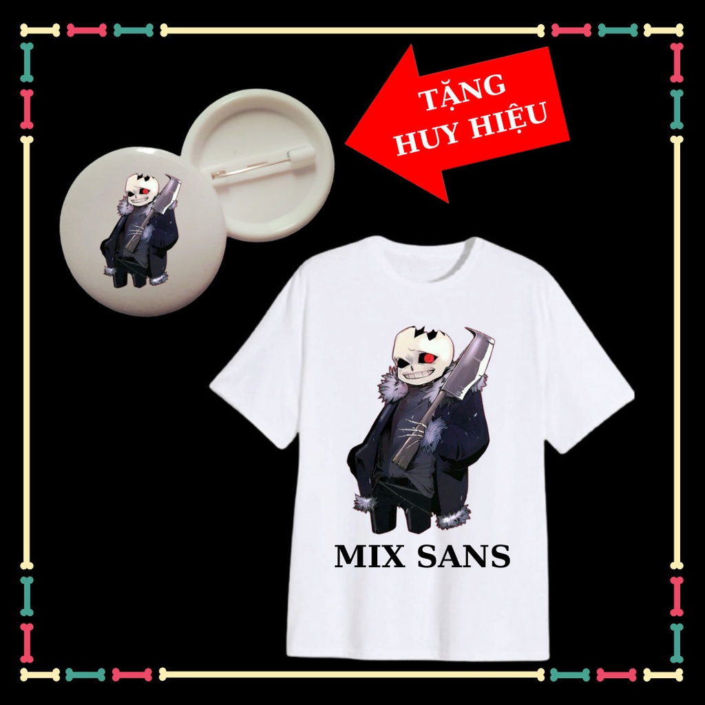 Áo trẻ em Mix Sans siêu ngầu, đủ size áo từ 10kg đến 90kg, kèm huy hiệu Sans