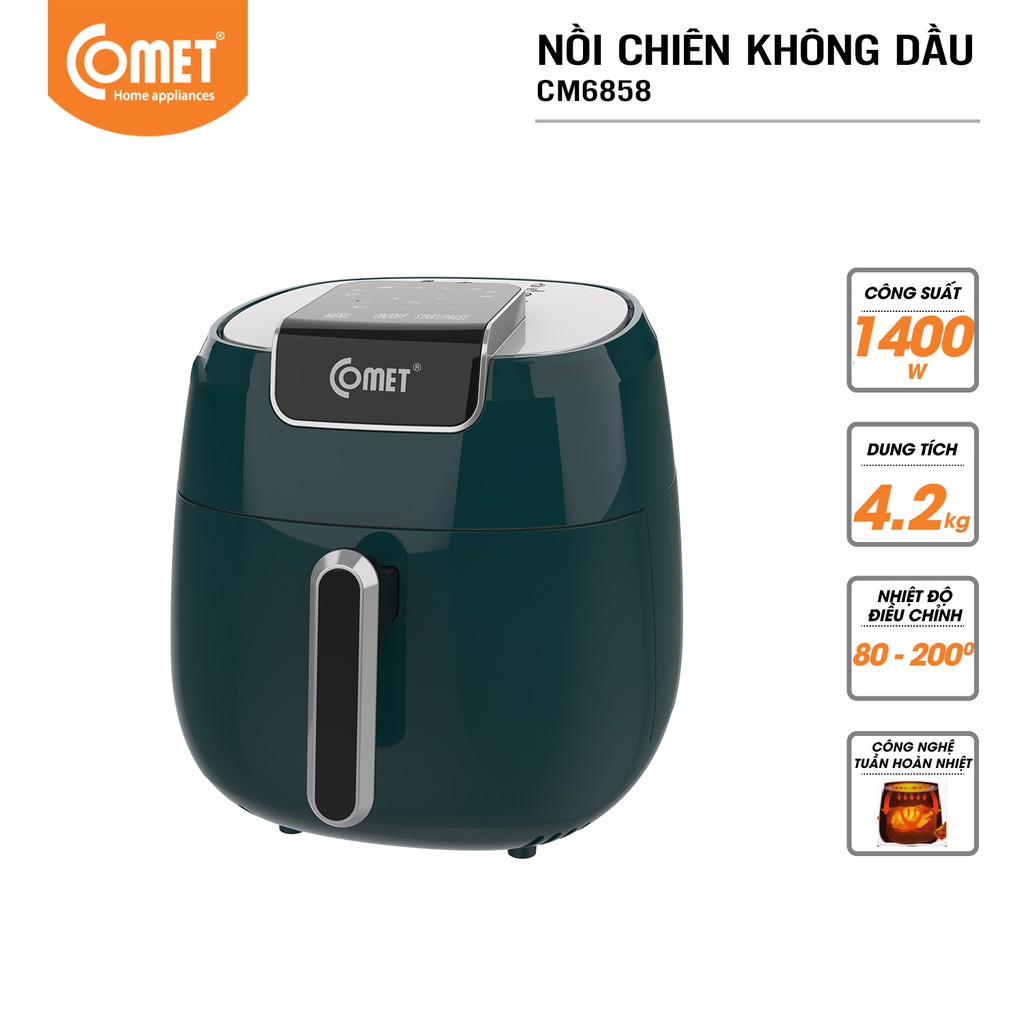 [Mã ELHADEV giảm 4% đơn 300K] Nồi chiên không dầu phím cảm ứng điện tử COMET 4L - CM6858