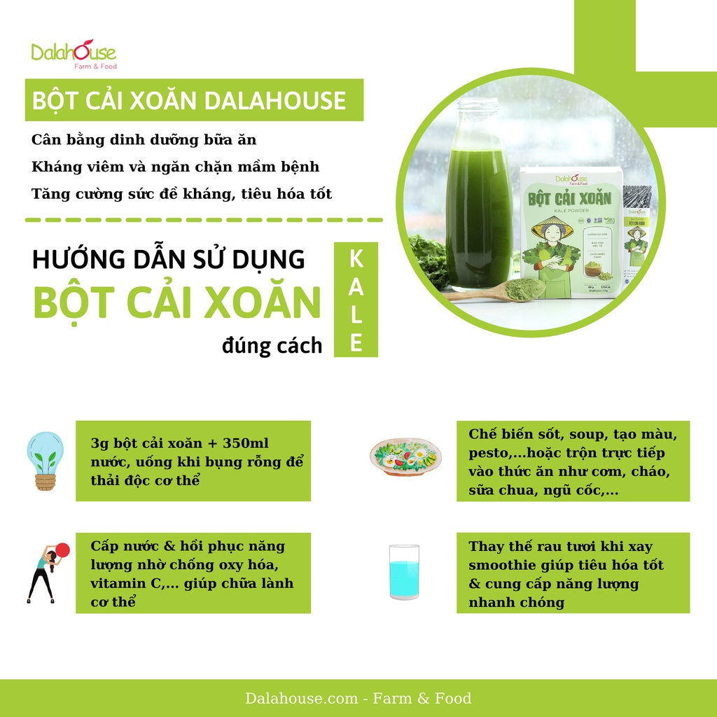 Bột cải xoăn (Kale) sấy lạnh DalaHouse - Hộp 60gr (20 gói nhỏ)