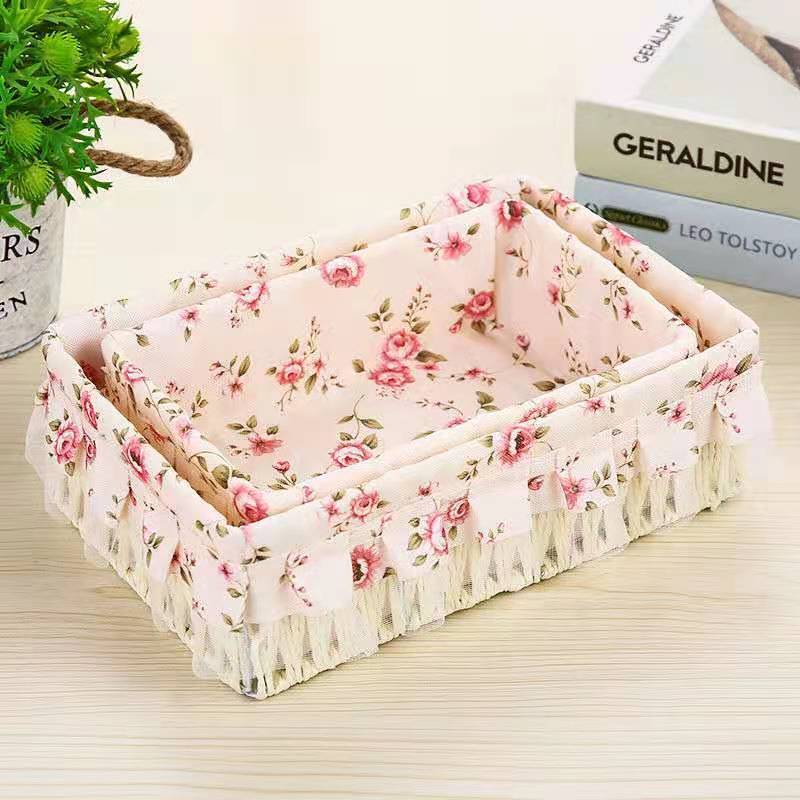 Storage Basket Fabric Handmade Vine Woven Desktop Storage Box Wrought Iron Sundries Basket Cosmetics Key Remote Control Storage Basket