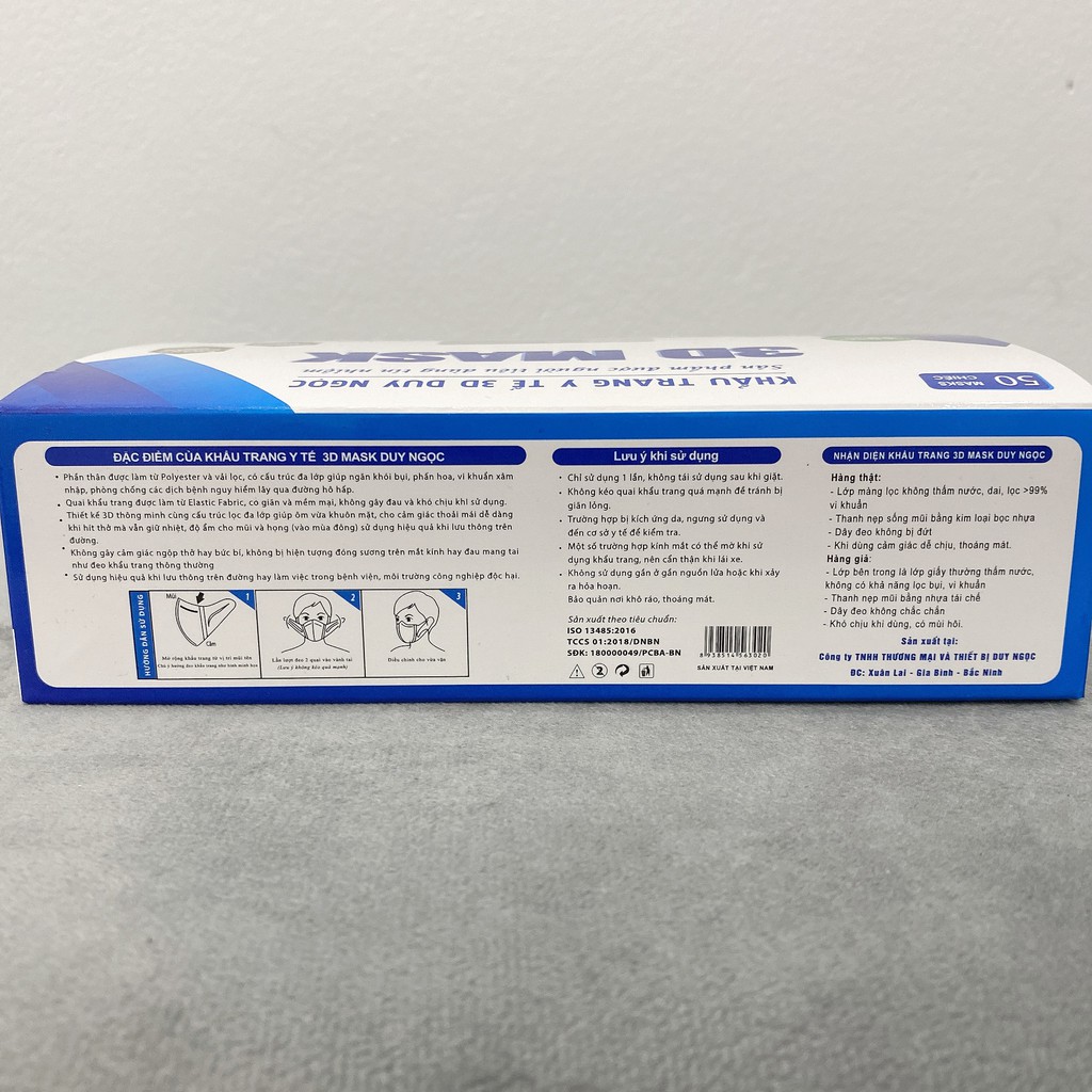 Khẩu trang y tế LV 3d mask kháng khuẩn chính hãng trắng kiểu hàn quốc hộp 50 cái
