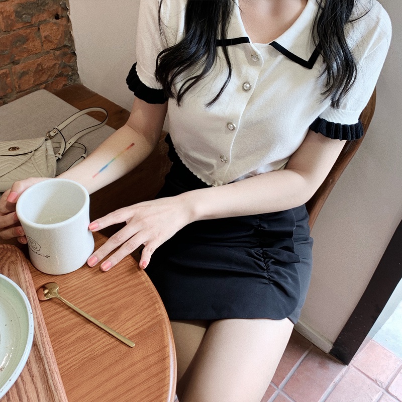 Áo croptop SUXI dệt kim tay ngắn cổ chữ v thiết kế đơn giản thời trang mùa hè cho nữ