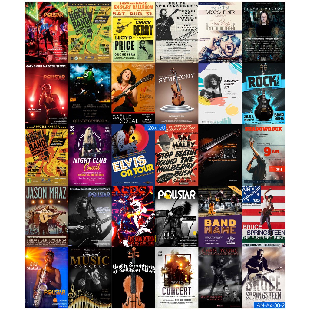 Combo Set 50 tờ Decal dán tường quán coffe chủ đề Âm Nhạc