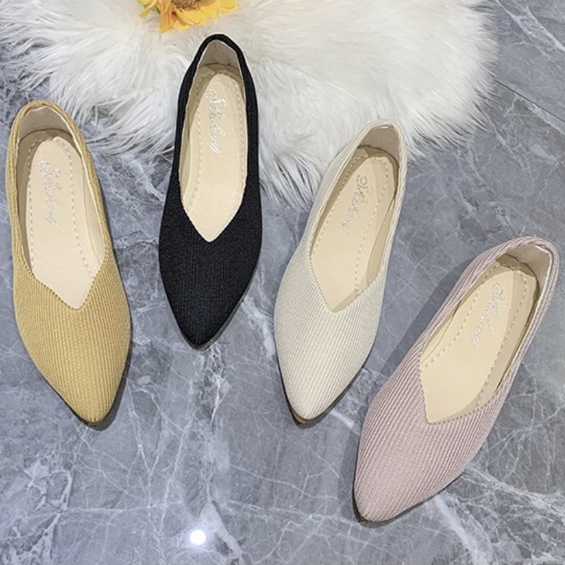 Giày Bệt Mũi Nhọn Chất Liệu Dệt Kim Thoáng Khí Có Size 35~41 42 43 Plus Dành Cho Nữ