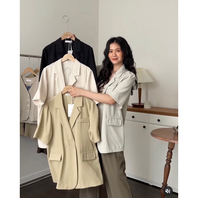 Áo Blazer tay ngắn fom rộng vạt chéo hàng quảng châu