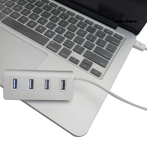 Bộ Chia 4 Cổng Usb 2.0 Bằng Nhôm Có Đèn Led Kèm Dây Cáp Cho Macbook Laptop