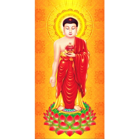 Tranh Liễn Phật Giáo - Tranh Phật A Di Đà Nhiều mẫu và nhiều size lựa chọn, Vải canvas nẹp sáo gỗ tự nhiên- giá xưởng