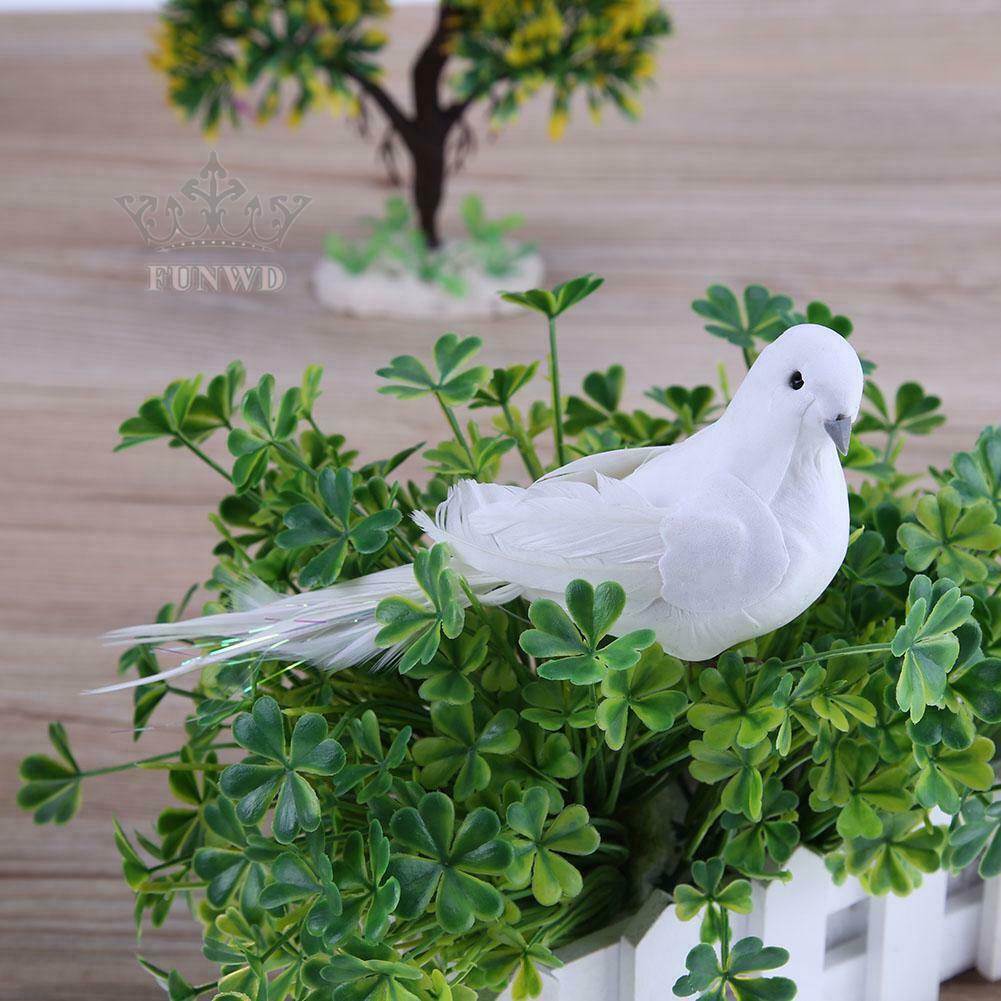 Artificial Doves 2pcs Clip Decor White 13X4 Cm Fake Feather Home Ornament
