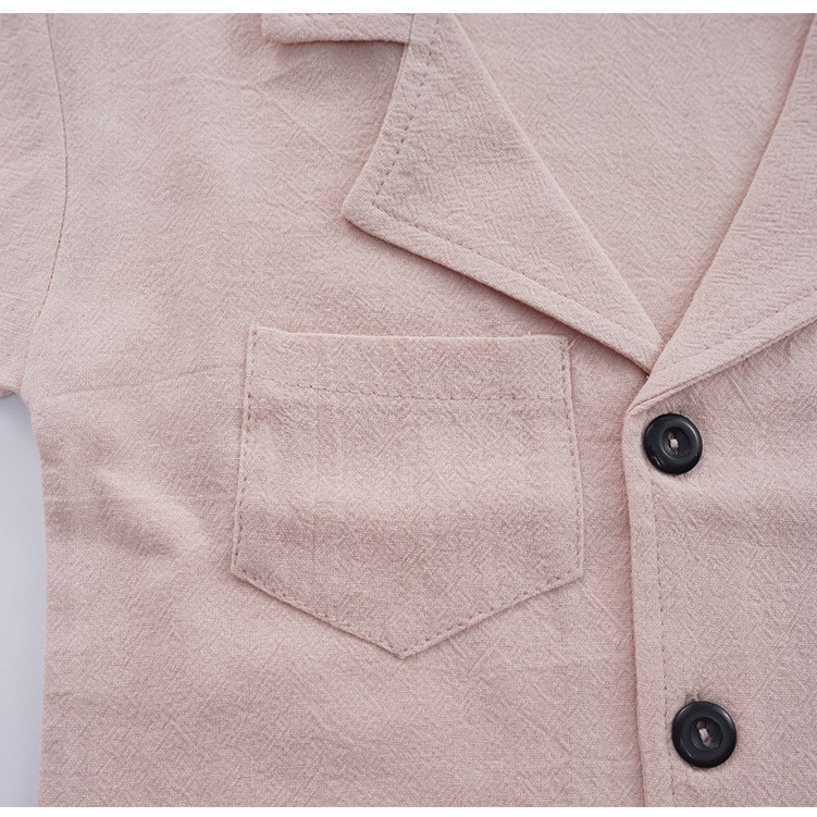 Bộ đồ hai mảnh gồm áo sơ mi tay ngắn và quần đùi vải cotton màu trơn thời trang Hàn Quốc cho bé trai và bé gái 1-6 tuổi