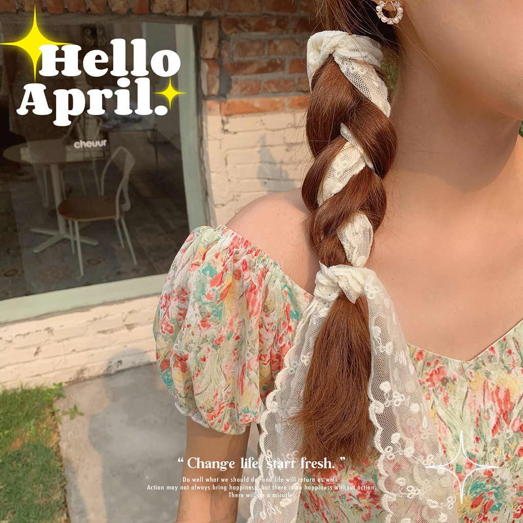 Khăn vải ren Hàn Quốc buộc tóc xinh xắn cho nữ