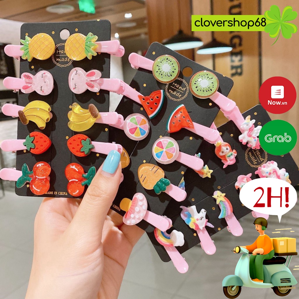 [HOT TREND 2020] Set/ Vỉ 10 Kẹp Tóc Hoa Quả Hàn Quốc Siêu Đáng Yêu   Clovershop68