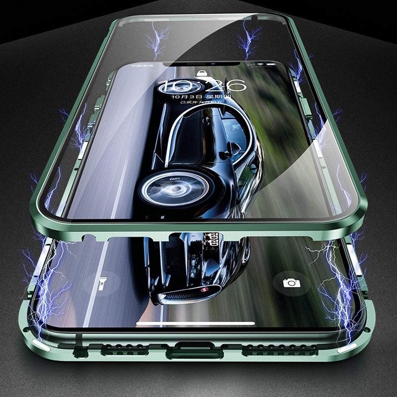 Ốp Điện Thoại Kính Cường Lực Viền Kim Loại Nam Châm Cho iPhone 13 Mini 12 Pro MAX Coque 11 Pro MAX XS XR