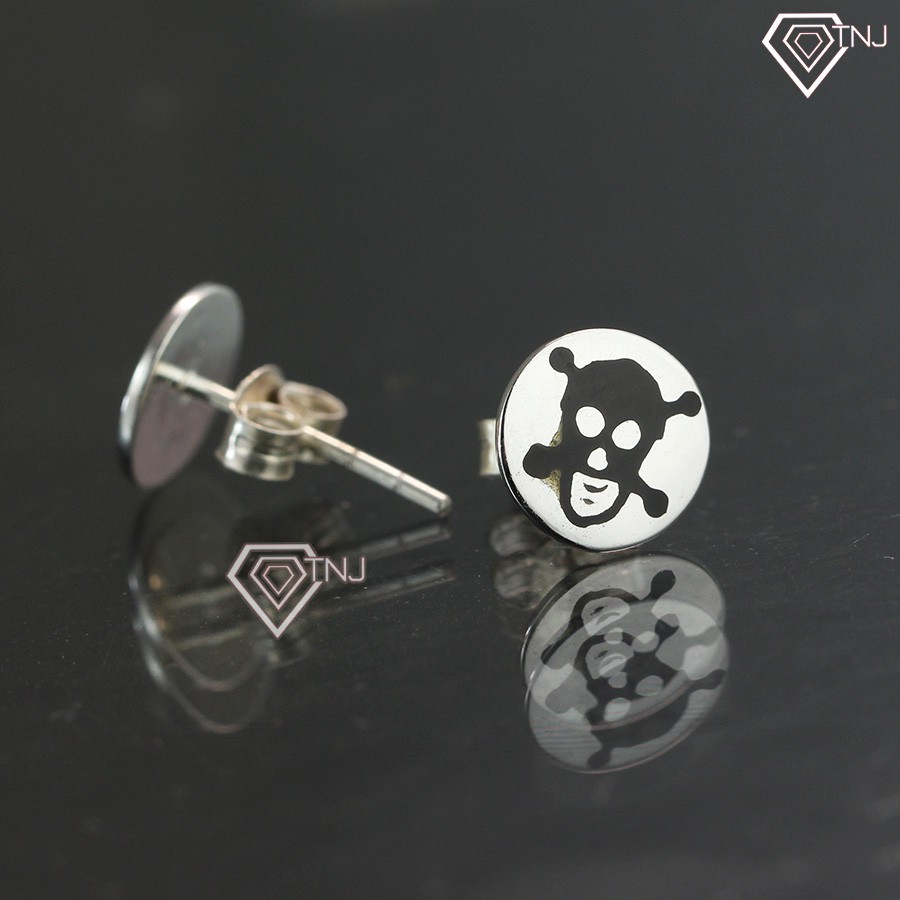 Bông tai nam Khuyên tai nam bạc tròn hình đầu lâu BTA0002 Trang Sức TNJ