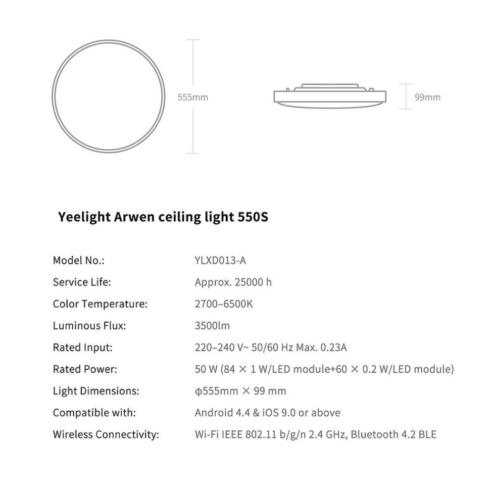 Đèn Led Ốp Trần Thông Minh Yeelight Arwen S450 và S550 - 50W Led RGB - Hỗ trợ Apple Homekit- Hàng Chính Hãng BH 12 Tháng