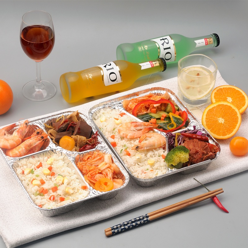 ❣️KHAY CƠM 3 NGĂN 780 ML❣️Set 10 Khay đựng cơm 3 ngăn bằng lá nhôm HM-KC3Y có nắp TRÁNG NHÔM