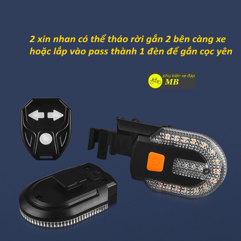 Đèn xi nhan xe đạp thể thao cao cấp tách rời gắn nhiều vị trí, đèn hậu nháy cảnh báo chống nước pin sạc usb XN03