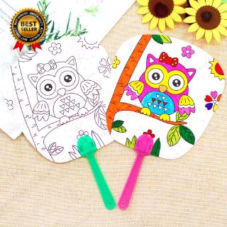 Bộ 3 tranh quạt hình ngẫu nhiên cho bé tự tô màu thỏa sức sáng tạo