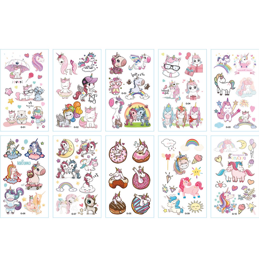 Hw Bộ Hình Xăm Dán Tạm Thời Hình Kỳ Lân Nhiều Màu Cho Trẻ Em