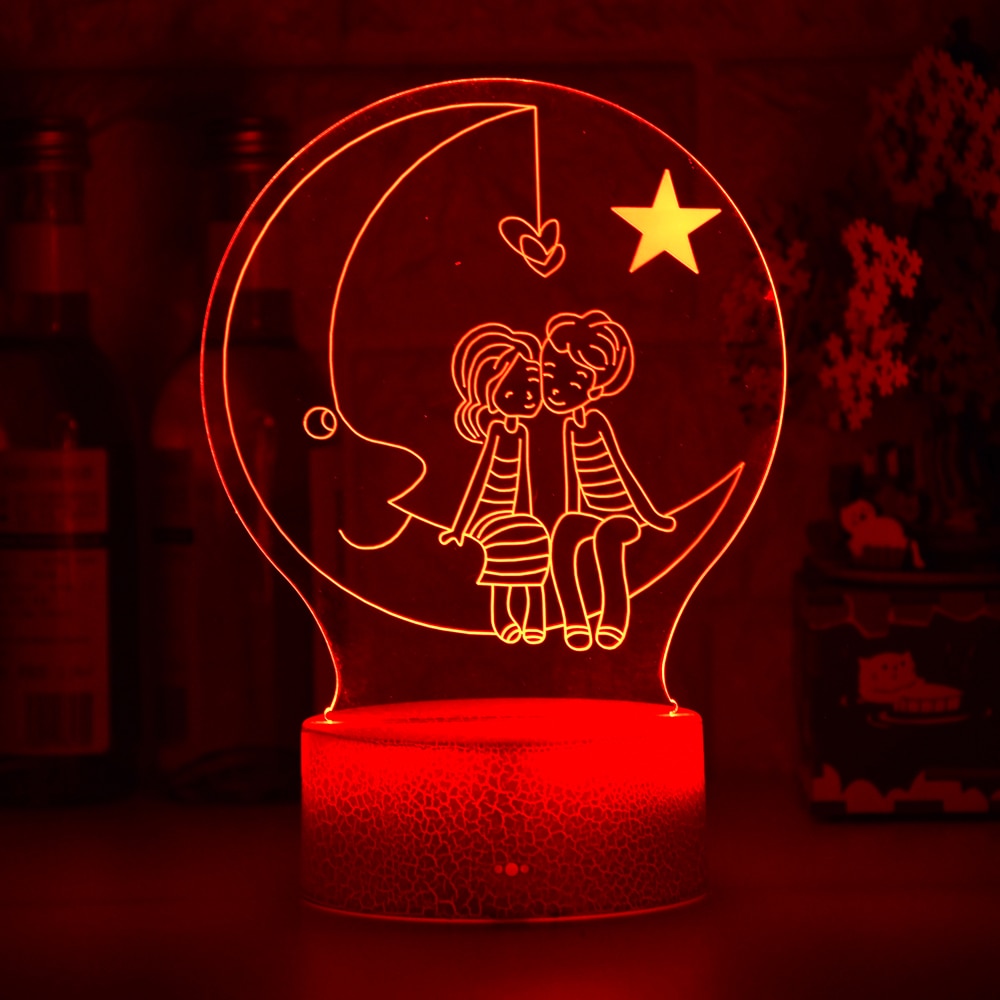 Mới Đèn Ngủ Led 3d Hình Mặt Trăng / Trái Tim Bằng Acrylic Lãng Mạn Làm Quà Tặng Valentine