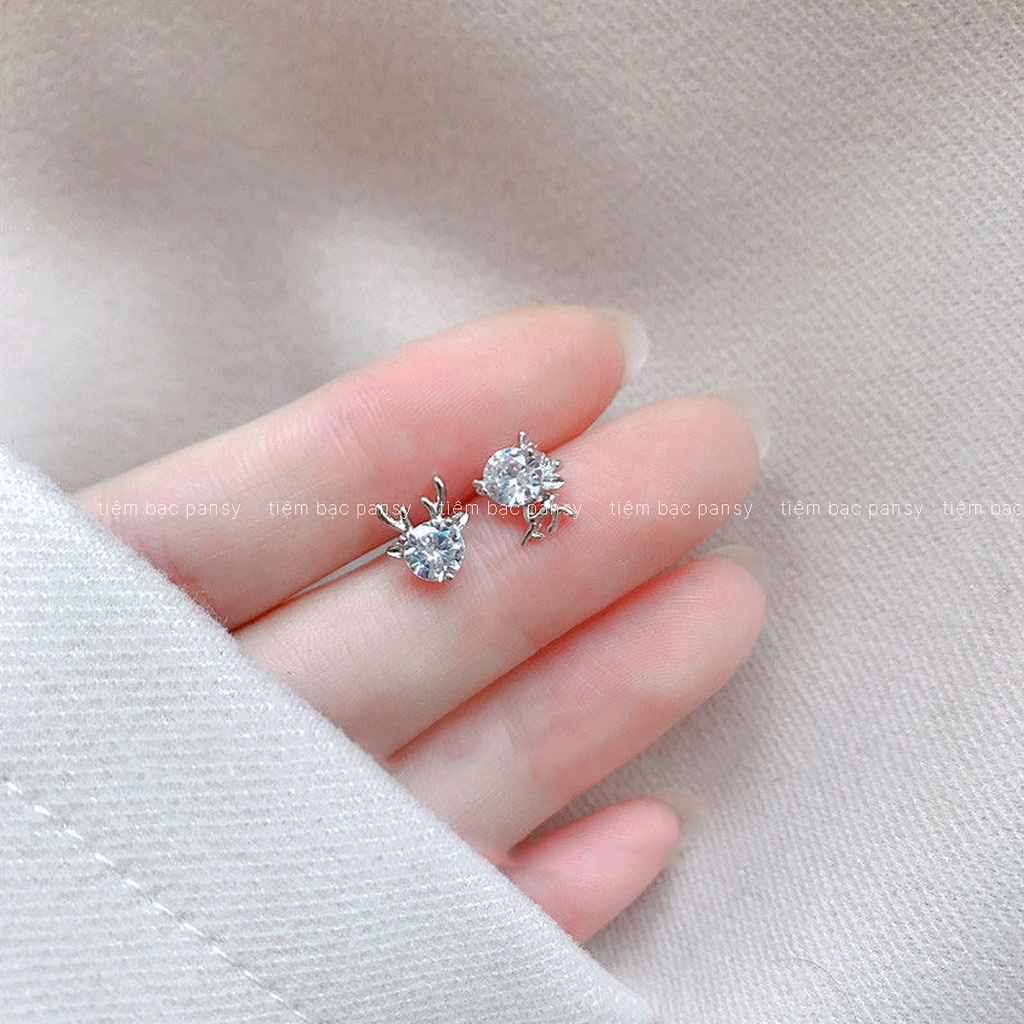 Bông tai bạc nữ PANSY hình chú tuần lộc, khuyên tai bạc 925 thật phong cách Hàn Quốc