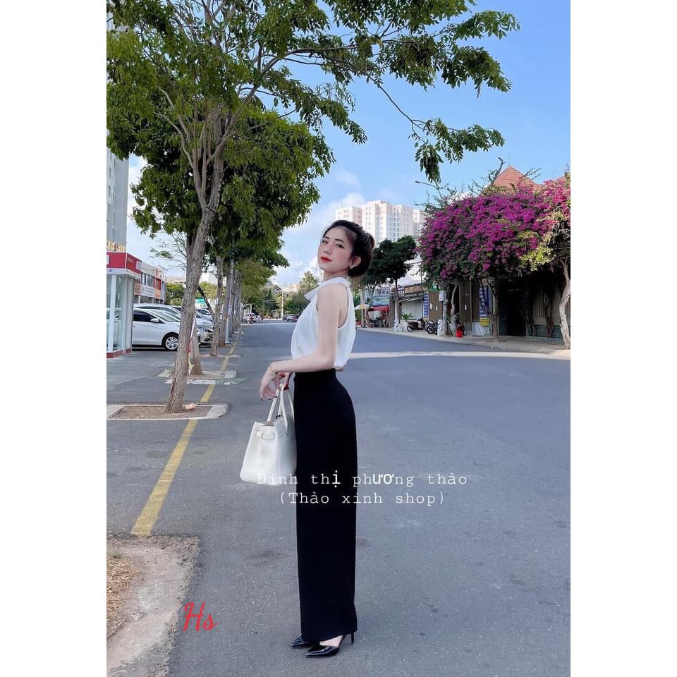 💃 Bộ Yếm Trắng Kèm Quần Suông Ống Rộng Đen Chất Đũi..Chất Đũi..Siêu Đẹp