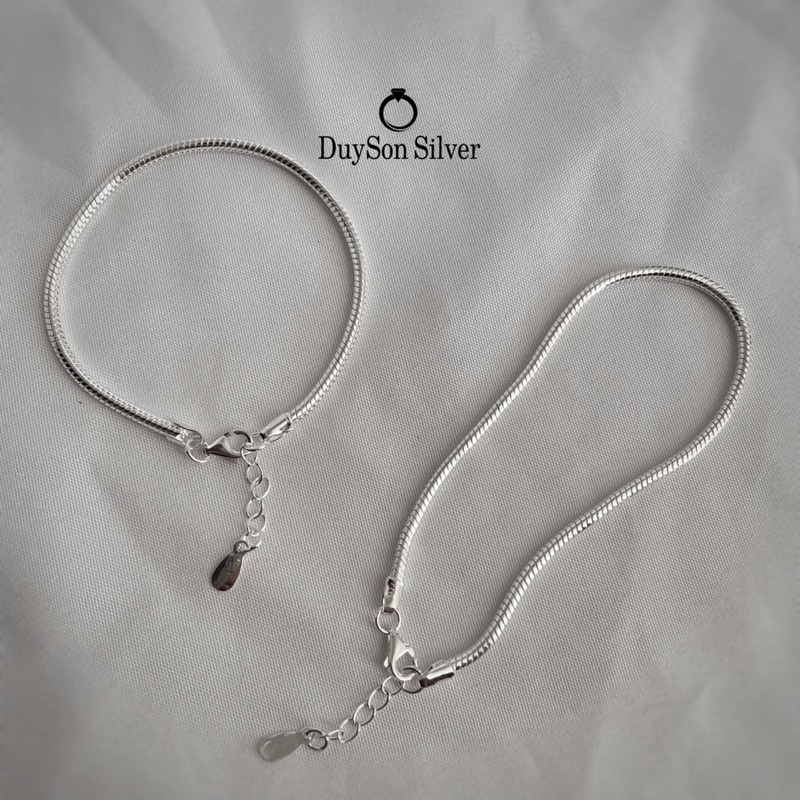 Lắc tay đôi bạc, vòng tay cặp bạc nam nữ Basic thiết kế dây mì cá tính DUYSON SILVER [LTKX15]