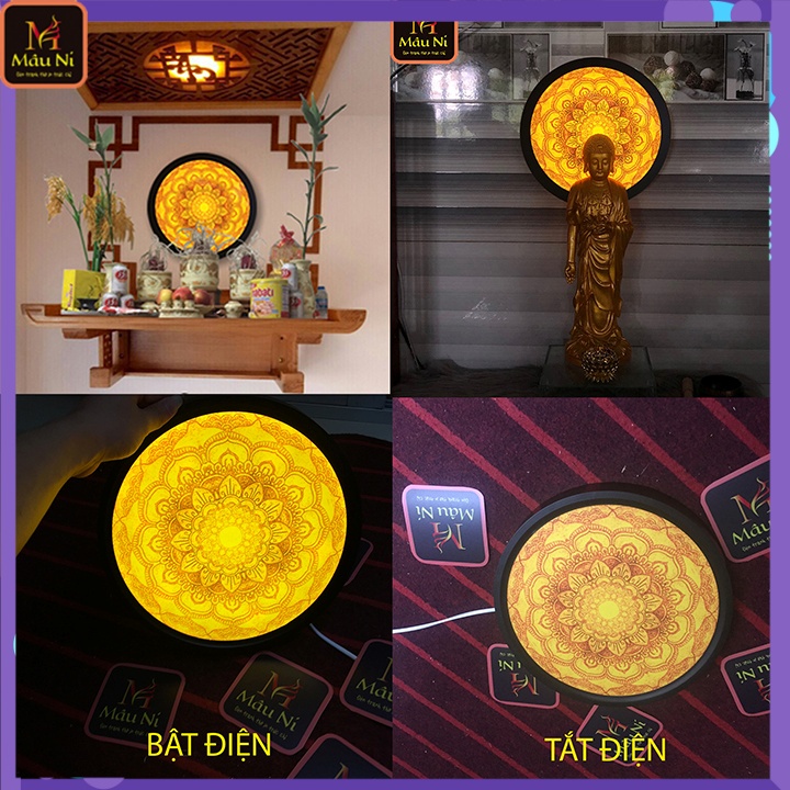 ĐÈN ĐIỆN bàn thờ treo tường, tủ thờ gia tiên, trang trí không gian thờ đường kính 30cm, MÂU NI [sáng đẹp]
