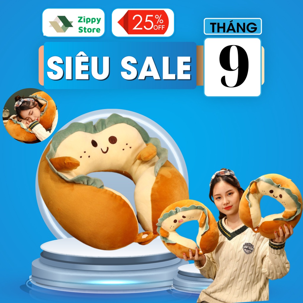 Gối kê cổ ngủ văn phòng dễ thương hình Bánh Mì, Gối ngủ trưa văn phòng, mang trên ô tô,máy bay, du lịch Zippy Store
