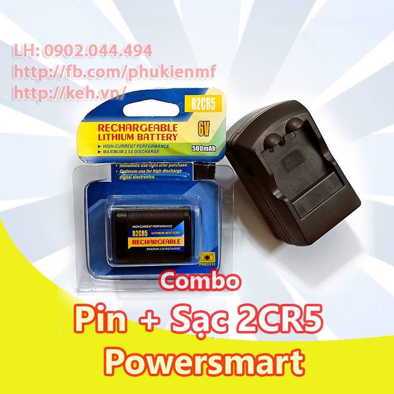Combo Pin + Sạc máy ảnh phim 2CR5 Powersmart 500mah