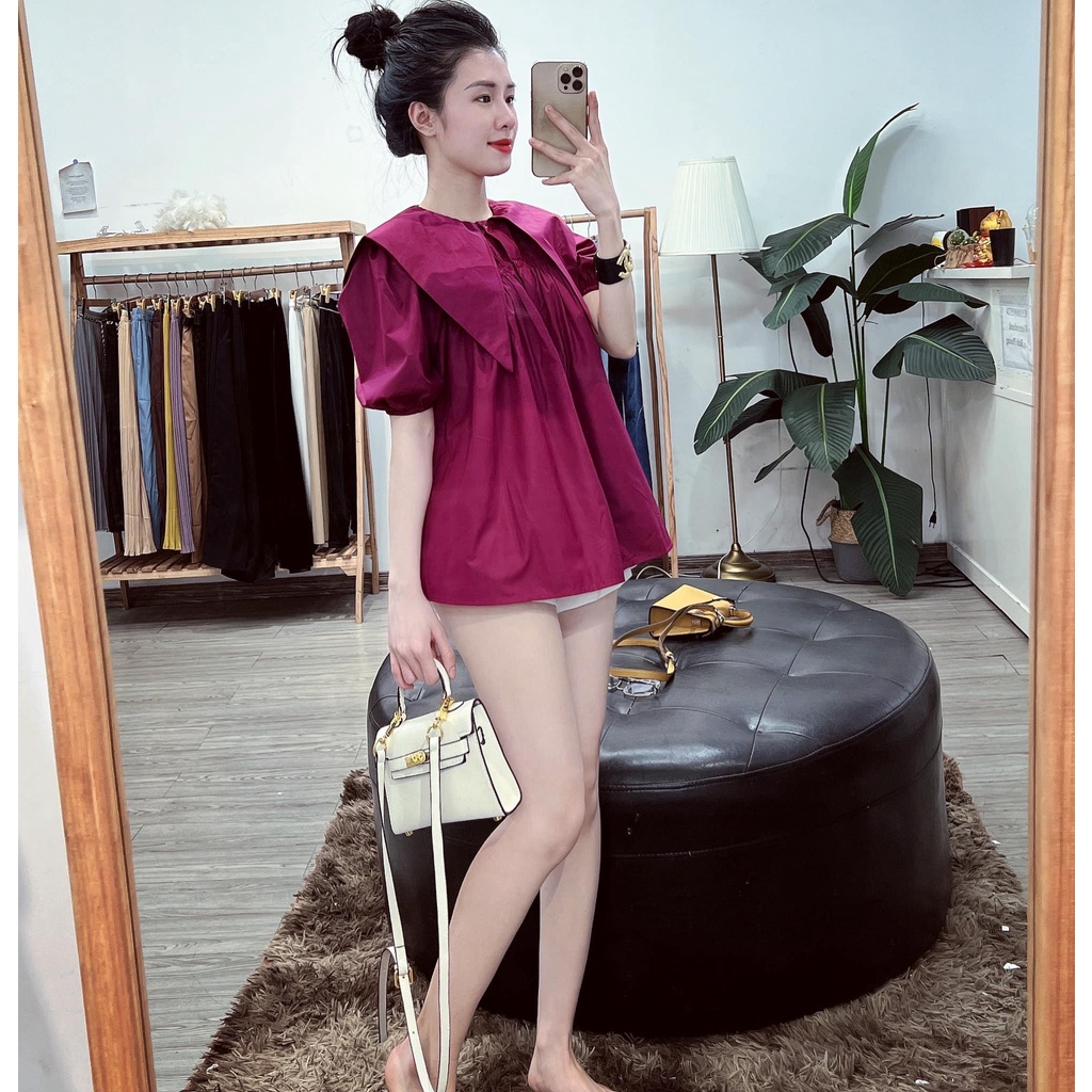 Áo sơ mi kiểu tay bồng cổ bèo vạt nhọn chất thô lụa hàng thiết kế phối với quần,chân váy đều xinh ạ | BigBuy360 - bigbuy360.vn