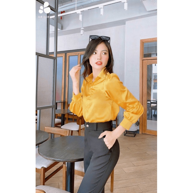 Áo Sơ Mi Nữ Cổ Đứng Cài Nút Nối Tay Chất Lụa Satin Mềm Mát Mặc Đẹp Tôn Dáng [NEW UNISEX]