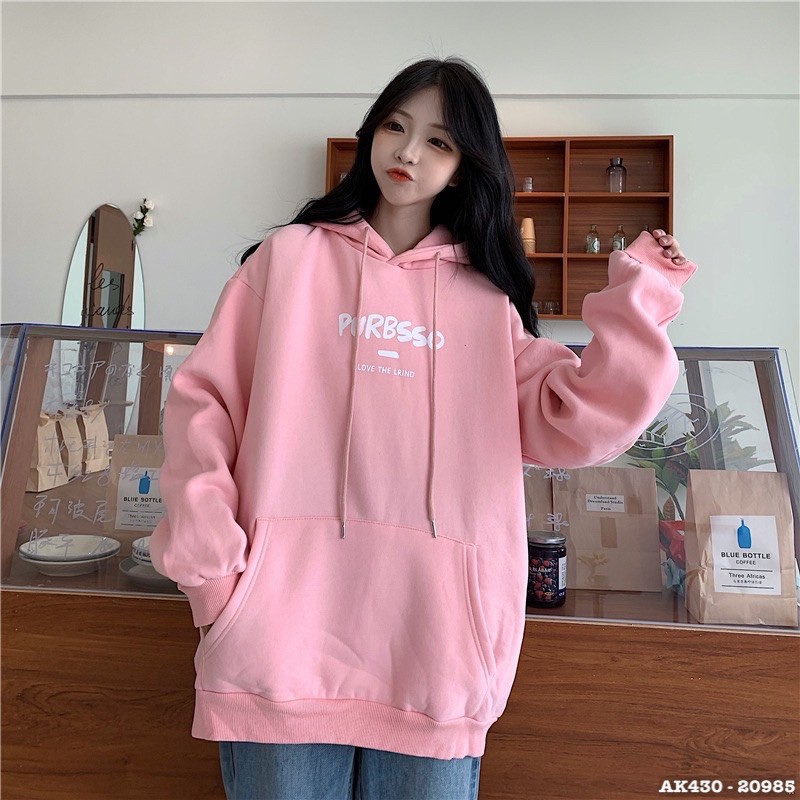 Áo Khoác Hoodie Nỉ Tay Phồng Form Rộng Nỉ Bông Dày Dặn Hoodie Nữ Sweater Nữ Áo Chuôi Đầu in PURBSSO - AK430