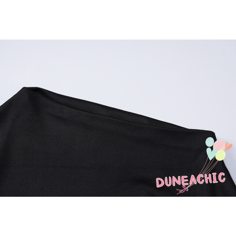 DUNEA Đầm Dài Tay Cổ Tròn Phối Lưới Hở Lưng Gợi Cảm Cho Nữ