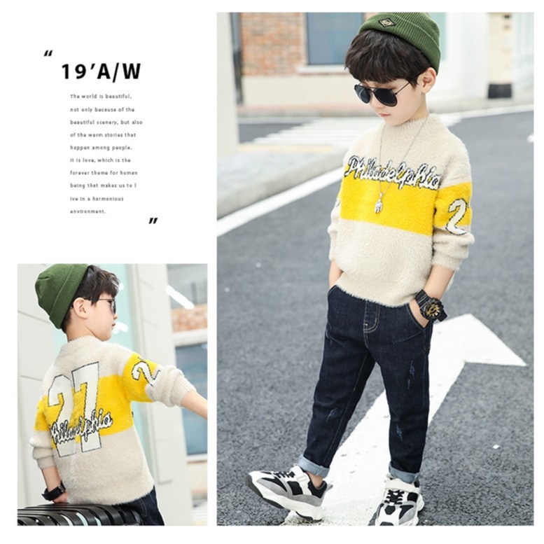 Áo len mềm mịn phối màu bé trai lớn size 14-35kg (HÀNG QCCC) AL02