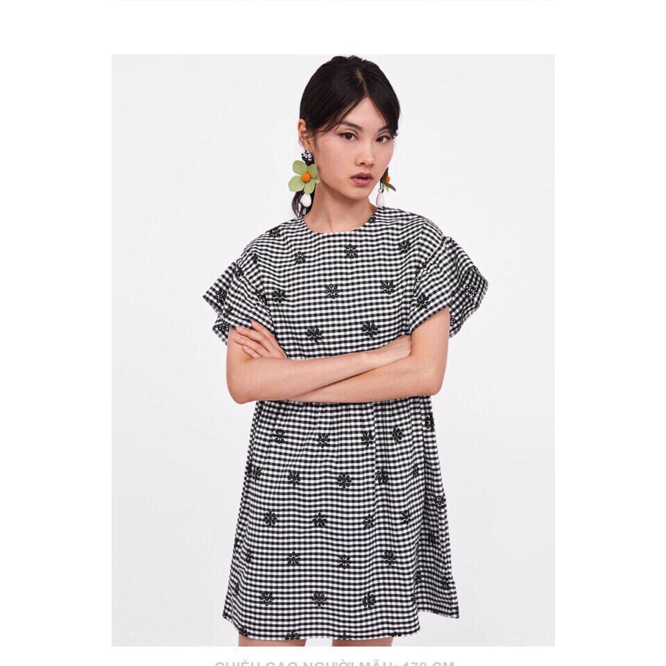 Maryhouse Đầm Zara caro babydoll thêu Hàng Việt Nam xuất khẩu đẹp nhất