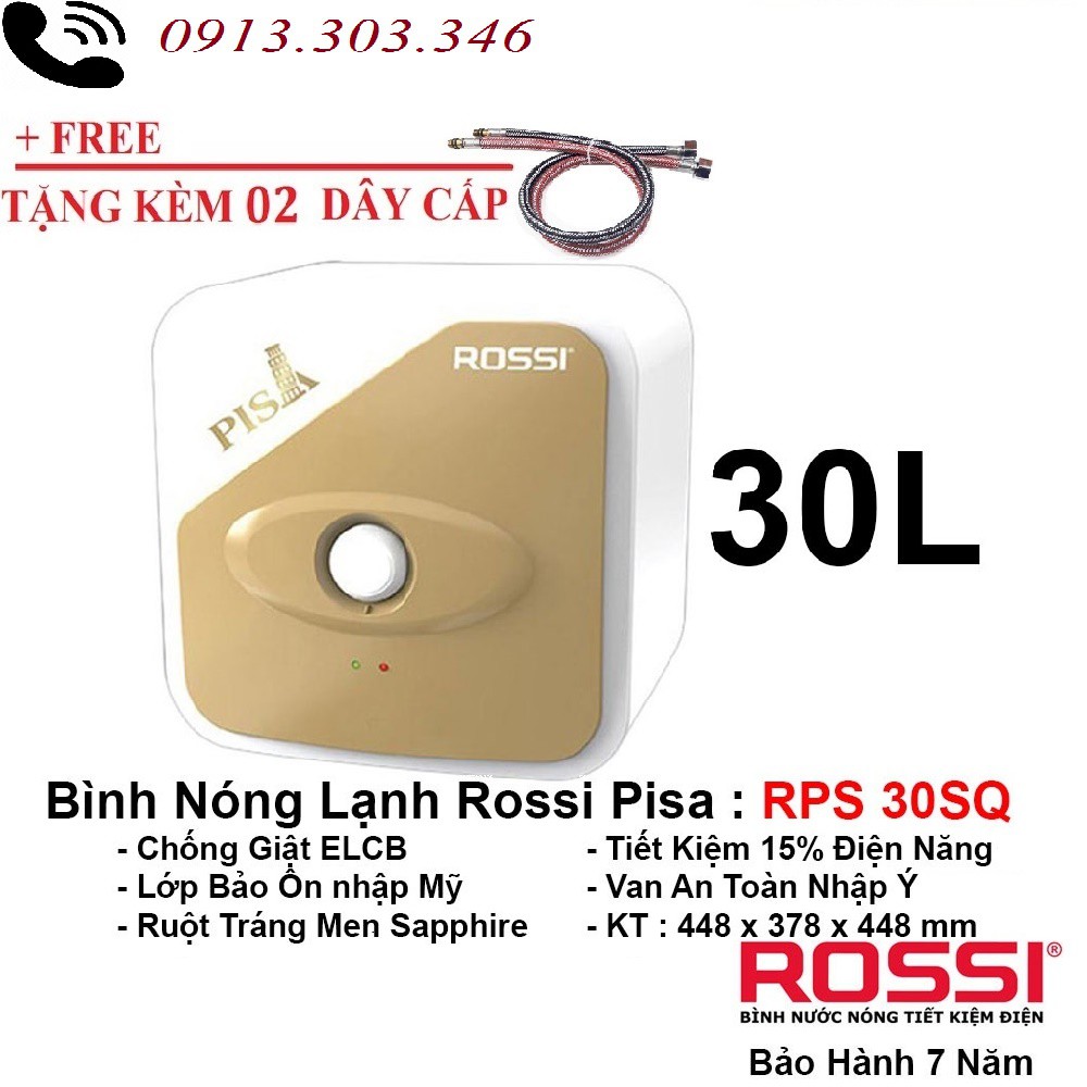 Bình nóng lạnh gián tiếp Rossi Pisa 30 LÍT VUÔNG, chính hãng, bảo hành 7 năm toàn quốc, tân á đại thành