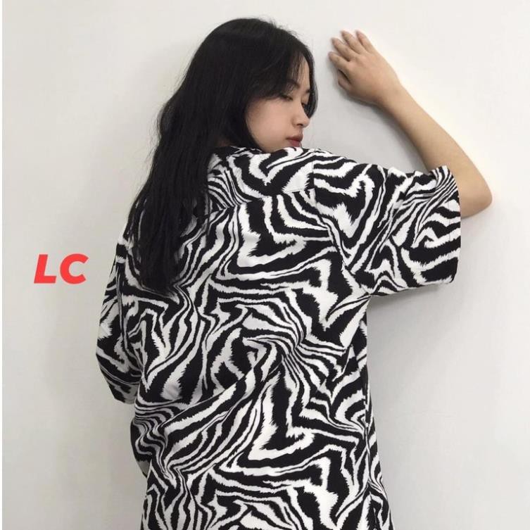 Áo Sơ MI Ngắn Tay Họa Tiết Ngựa Vằn Unisex - Rere.Store [FREESHIP] - Áo sơ mi nam nữ oversize màu sắc loang đen trắng ་