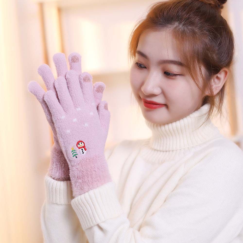 Găng tay len dày dặn mềm mại hình người tuyết có thể dùng màn hình cảm ứng cho nữ