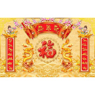 Tranh trang trí Bàn Thờ Phúc Lộc Thọ in chất liệu PP phủ kim sa cao cấp UD0933