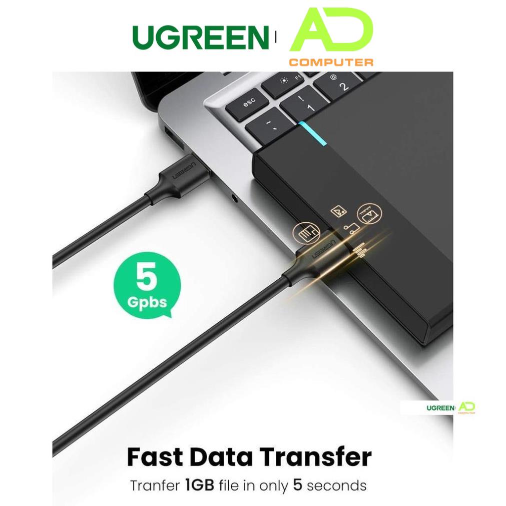 Dây USB 3.0 đực sang đực mạ vàng, dây dạng tròn, độ dài từ 0.5-2m UGREEN US128