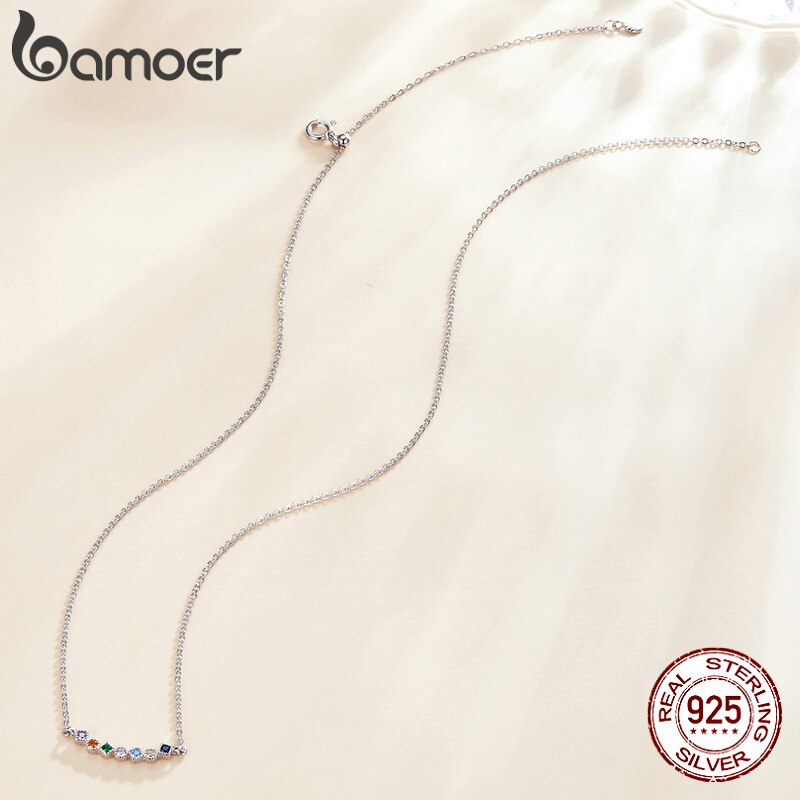 Dây Chuyền Bamoer SCN451 Bạc Sterling 925 Đính Đá Zircon Kiểu Khối Rubic Với Nhiều Màu Bắt Mắt Với Size Tùy Chỉnh