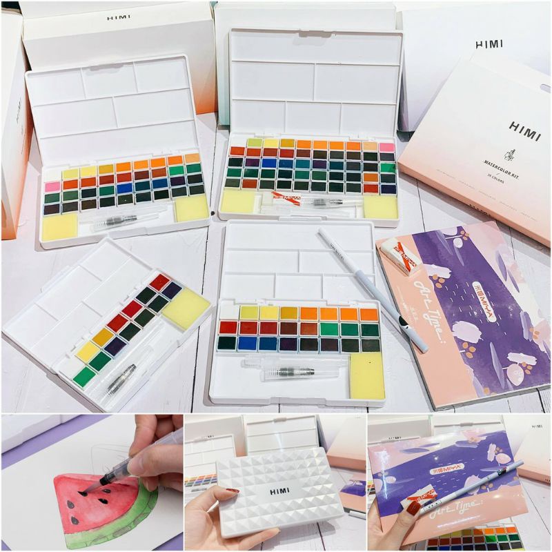 Màu Nước Dạng Nén, Set Đủ Dụng Cụ Watercolor Kit Himi Maya
