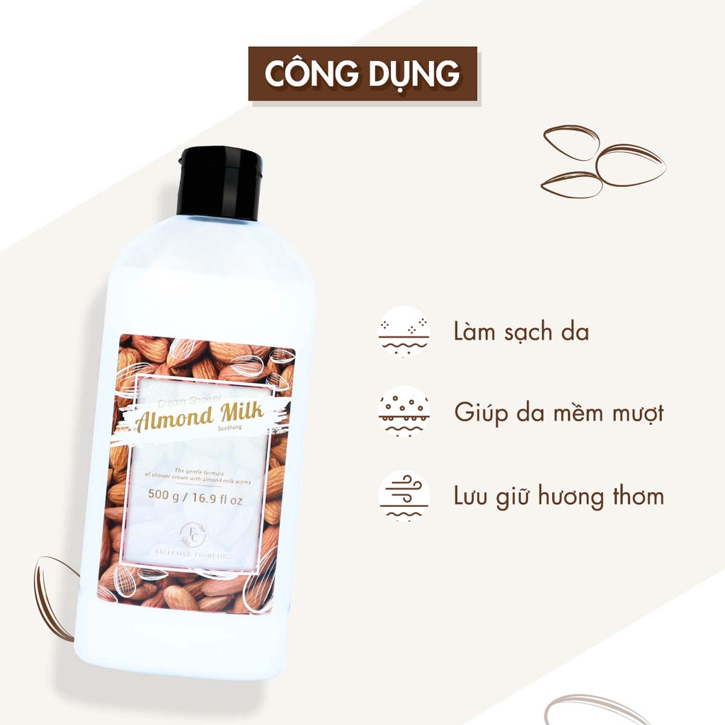 Sữa Tắm Hương Hạnh Nhân Exclusive Cosmetic Dành Cho Làn Da Khô Giúp Làm Sáng Và Mịn Màng Da Dung Tích 500g