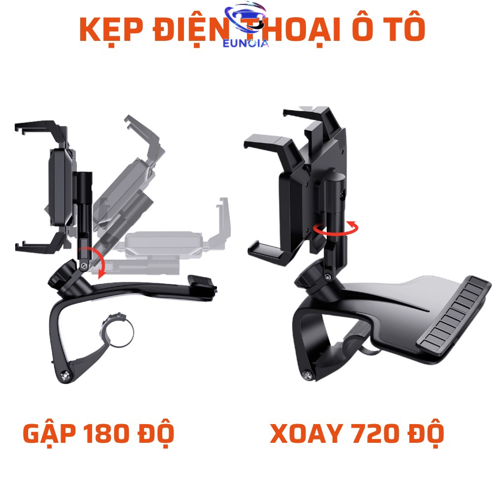 Giá đỡ kẹp điện thoại vô lăng để trên xe hơi ô tô xoay 360 độ chống rung treo đa điểm trên taplo, gương chiếu hậu