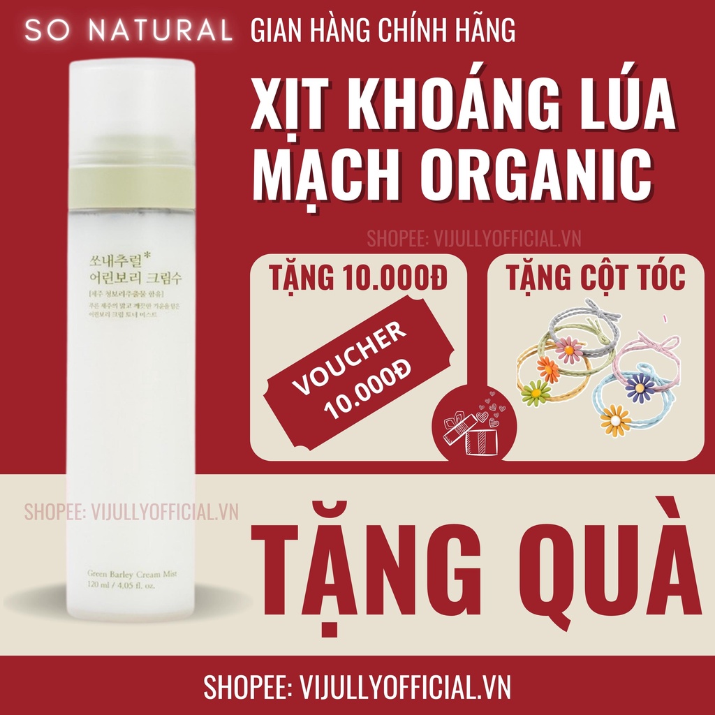 Xịt khoáng lúa mạch cấp ẩm dưỡng da căng bóng láng mịn So Natural Hàn Quốc Green Barley Cream Mist 120ml