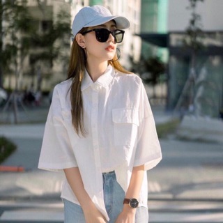 Áo sơ mi oversize trắng 1 túi hộp