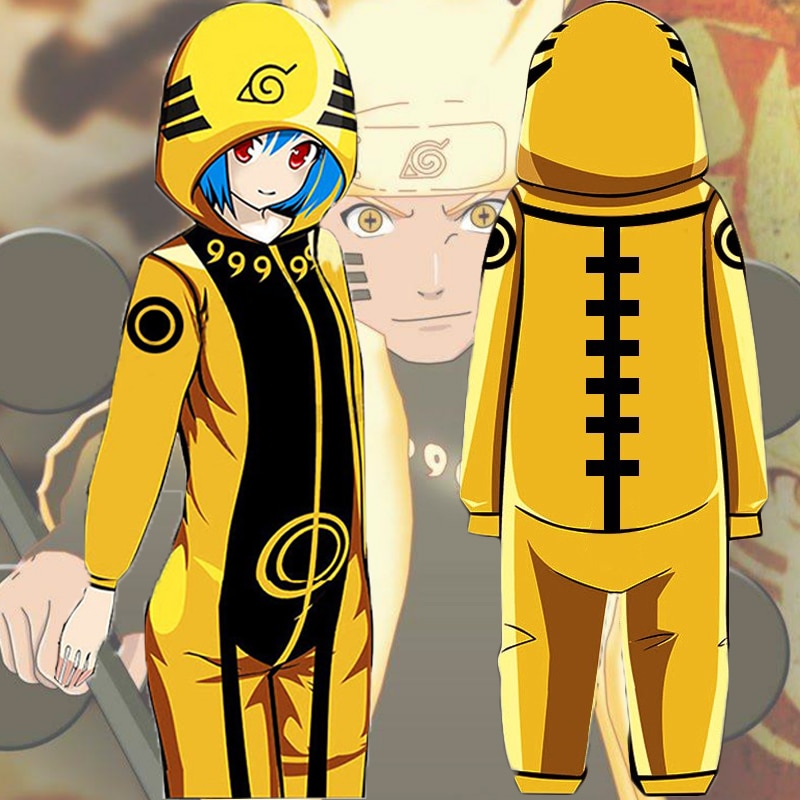 NARUTO Uzumaki Naruto Battle Kurama Kyuubi Trang phục Cosplay Đồ ngủ Mùa thu Đàn ông Phụ nữ Thiếu niên Quần áo ngủ có mũ trùm đầu ấm áp C123M40