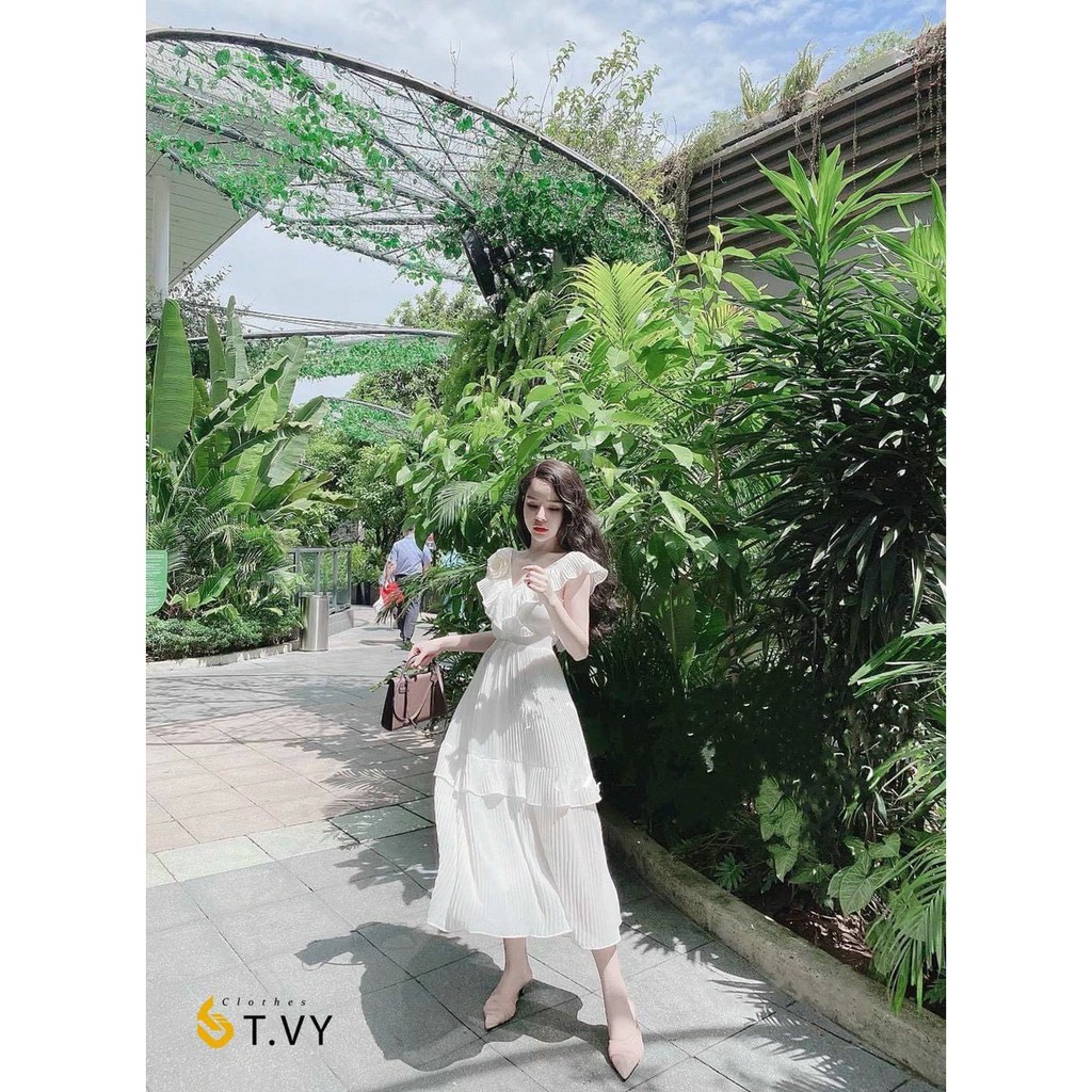 Váy maxi Dáng Xòe Phối Bèo | Đầm đi biển Dập Ly - Hàng thiết kế